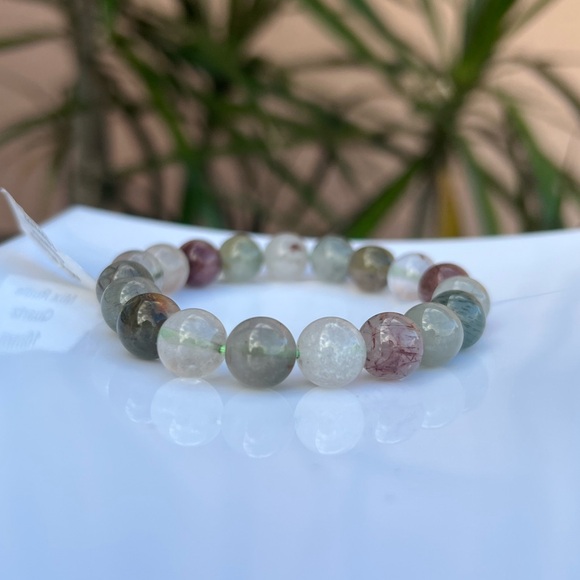 New Natural Gemstone Bracelet Mix Rutilated Quartz Bracelet 10mm - Picture 1 of 3